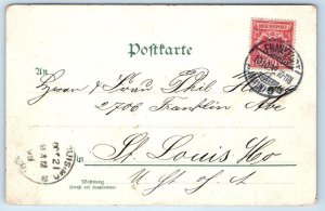 FRANKFORT, Germany ~ GRUSS AUS ~ 1899 ~  Art Nouveau  Bird w/Envelope  Postcard