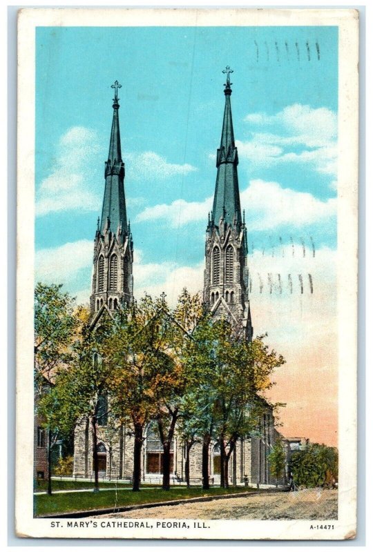 1940 St. Mary's Cathedral Church Chapel Peoria Illinois Vintage Antique Postcard