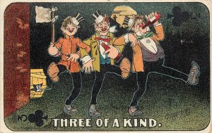 Carmichael Art Postcard 620 Playing Card 3 of Clubs, Three of a Kind, Drunk Guys