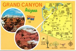 Postcard Arizona Map - Grand Canyon State Flag