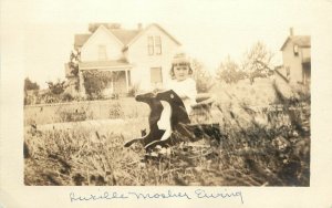 RPPC Postcard Little Girl Rides Rocking Horse in Front Yard Lucille Mosley Ewing