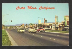COSTA MESA CALIFORNIA DOWNTOWN STREEET SCENE 1950's CARS VINTAGE POSTCARD