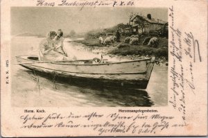 Art Nouveau Ladies in A Boat Herm. Koch Herzenangelegenheiten Postcard C118