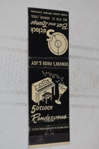 5 o'clock Bar and Lounge Denver Colorado 20 Strike Matchbook Cover