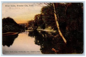 1909 River Scene Truss Bridge Groves View Webster City Iowa IA Antique Postcard