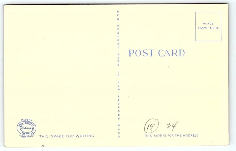 c1940 WAREHAM MASSACHUSETTS POST OFFICE MARKETPLACE BUILDING LINEN POSTCARD P636