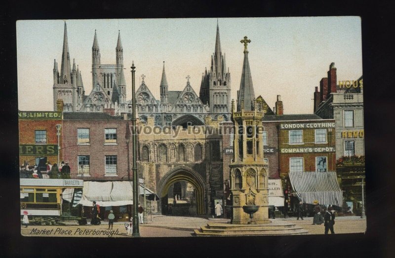 TQ3292 - Northants - An early view of the Market Place, Peterborough - postcard