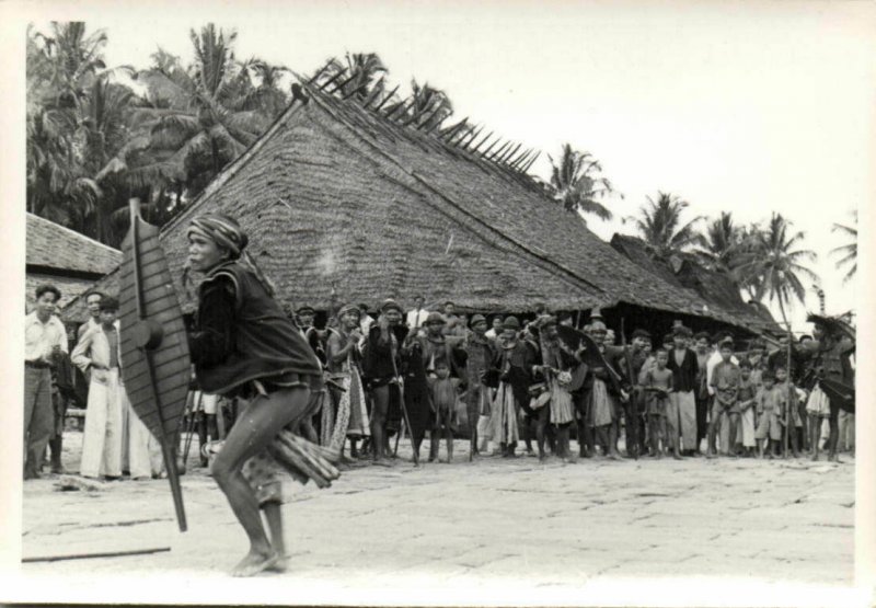 indonesia, NIAS, Native Warrior with Shield (1930s) Real Photo (04)