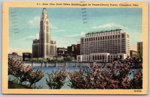 Vtg Columbus OH Ohio State Office Building Le Veque Lincoln Tower 1940s Postcard