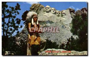 Modern Postcard Wild West Cowboy Mt Rushmore and Black Elk Siox warrior Indians