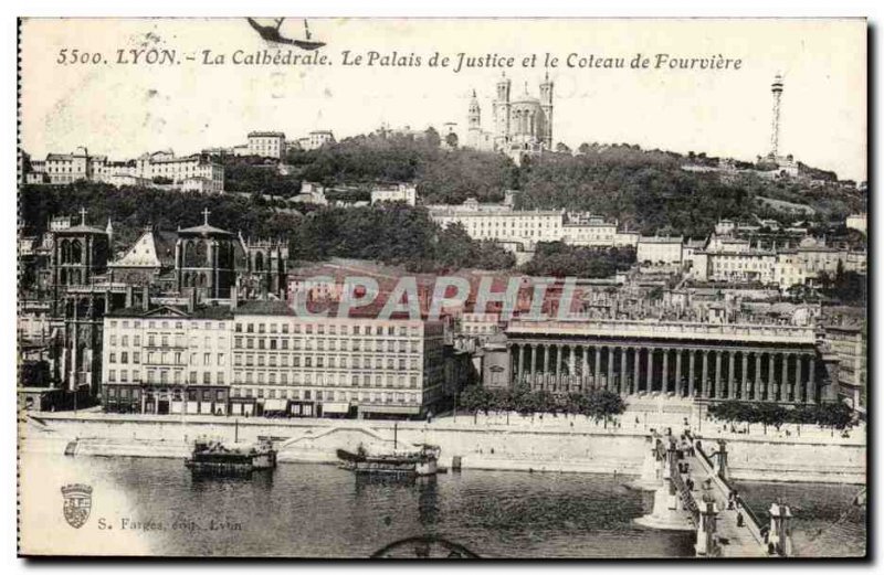 Lyon Old Postcard The Cathedral The courthouse and the hill of Fourviere