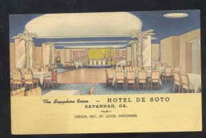 SAVANNAH GEORGIA HOTEL DE SOTO INTERIOR LINEN ADVERTISING POSTCARD GA.