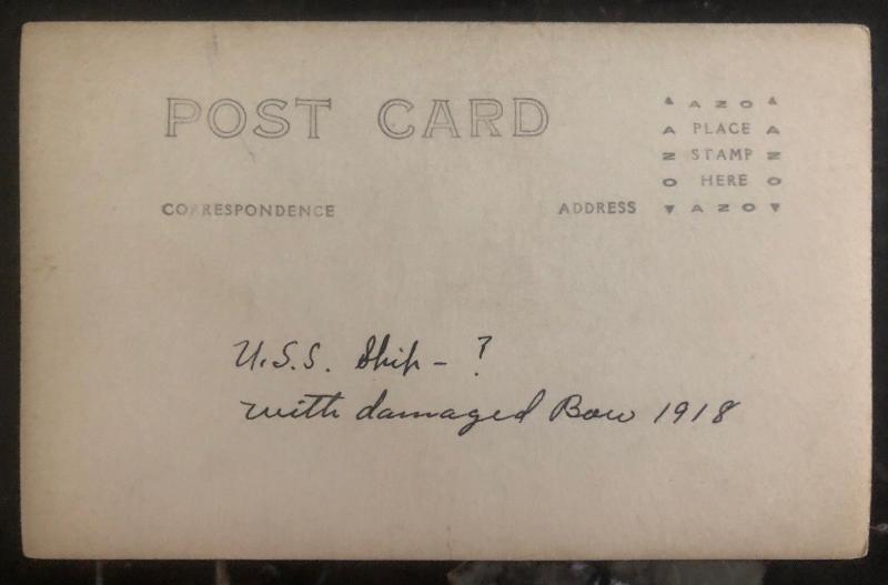 Mint USA RPPC Real Picture Postcard WWI US Navy USS Ship Damaged Bow 1918