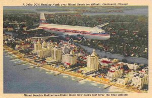 Delta Airlines DC8 Plane Aircraft over Miami Florida linen postcard