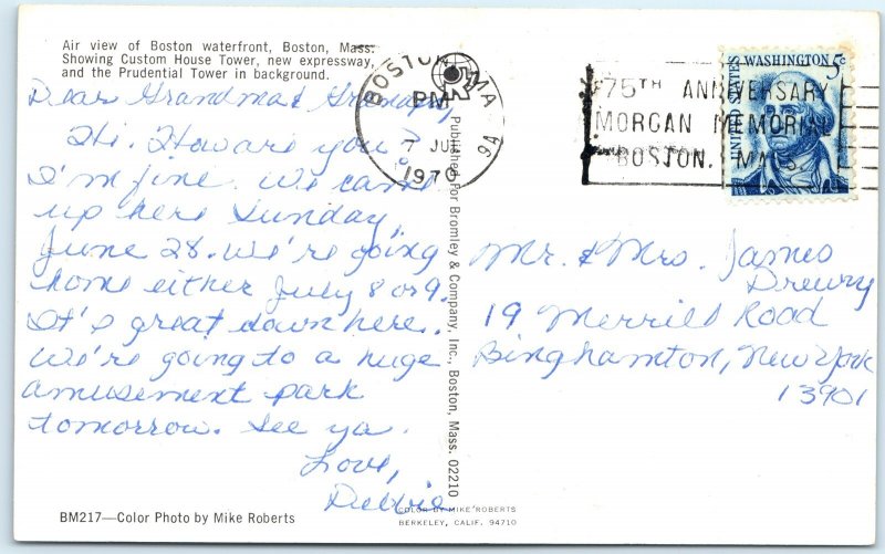 c1970s Boston, MA Waterfront Birds Eye Panorama Prudential Tower Expressway A305