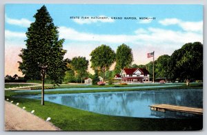 Grand Rapids MI~State Fish Hatchery At Comstock Park~Vintage Linen Postcard
