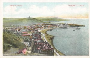 Aberystwyth Wales Panoramic View Coastal Town Pier Postcard F.F. & Co. c1900s