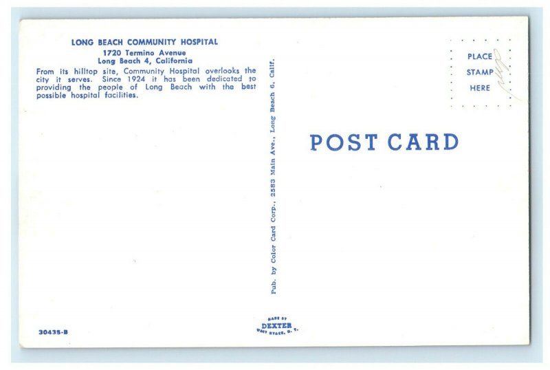 c1960s View of Long Beach Community Hospital Long Beach 4 California CA Postcard