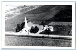 c1950's Bird's Eye View Of Lutheran Church Hudson Iowa IA RPPC Photo Postcard