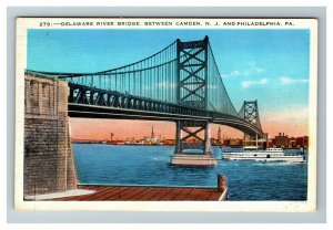 Delaware River Bridge, Camden NJ & Philadelphia PA Linen Postcard M8