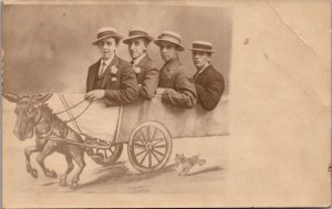 Real Photo Studio Postcard Four Well Dressed Men Donkey Pulled Wagon Providence