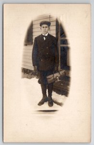 RPPC Young Boy Off To School With Carry Bag Brattleboro VT Postcard B39