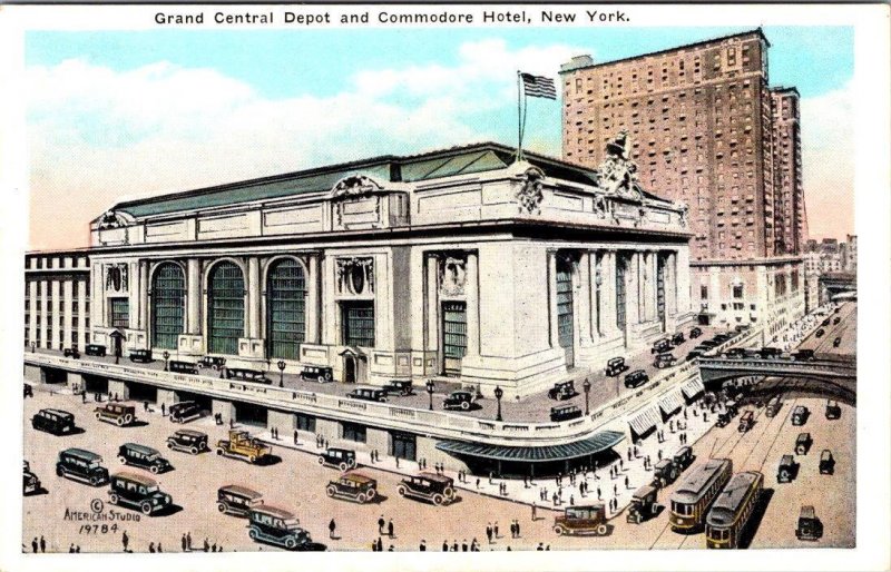 NY, New York City  GRAND CENTRAL RAILROAD DEPOT Train Station  ca1920's Postcard