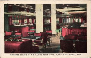 Mirrored Ceiling in the Marine Room Hotel Buena Vista Biloxi MS Postcard PC443