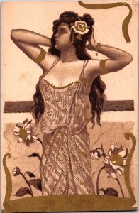Jugendstil Lady Art Nouveau Kirchner Style Vintage Postcard C002