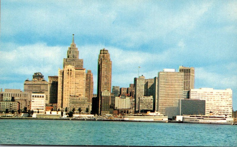 Michigan Detroit Skyline Seen From Windsor Canada