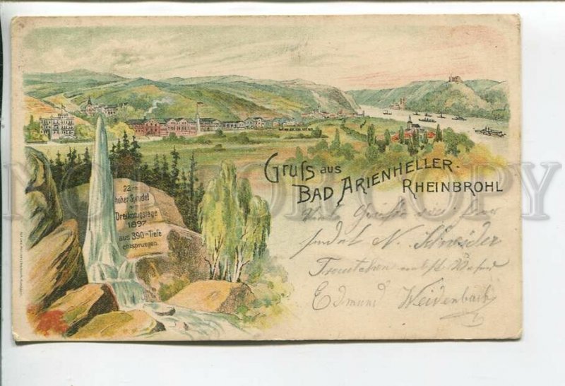 460831 Germany 1901 year Gruss aus Bad Arienheller Vintage litho RPPC