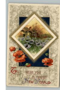 Winsch New Year Embossed Flower Field c1910 Postcard
