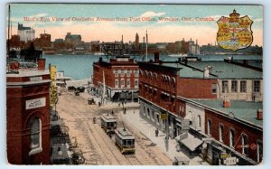 WINDSOR Birdseye view Oulette Ave from Post Office Ont. Heraldic CANADA Postcard