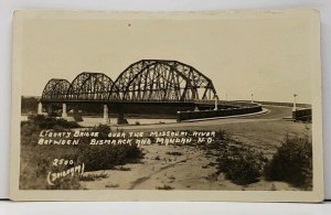 ND Liberty Bridge Over Missouri River Bismarck & Mandan 1920s RPPC Postcard H3