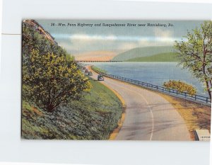 Postcard Wm Penn Highway & Susquehanna River near Harrisburg Pennsylvania USA
