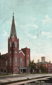 Vintage Postcard 1910's Methodist Church And Central School Building Sidney Ohio