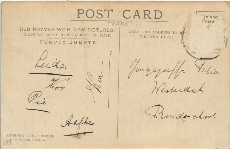 PC CPA WILLEBEEK LE MAIR ARTIST SIGNED HUMPTY DUMPTY Vintage Postcard (b27557)