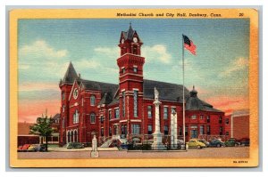 Vintage 1940's Postcard United Methodist Church & City Hall Danbury Connecticut