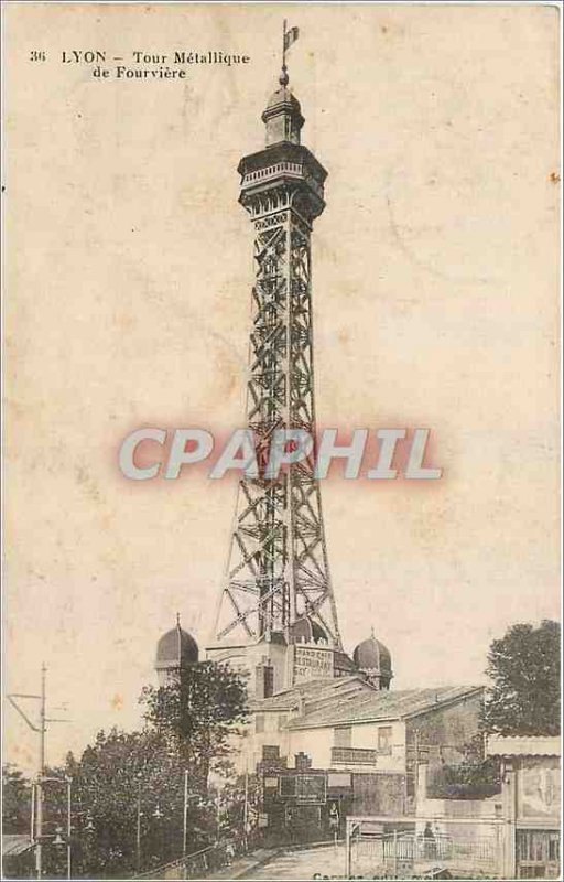 Old Postcard Lyon Metallic Tower of Fourviere