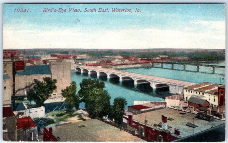 c1910s Waterloo, IA SE Birds Eye Chicago Great Western R.R. Bridge Postcard A61