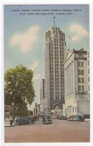 Capitol Avenue Cars Lansing Michigan linen postcard