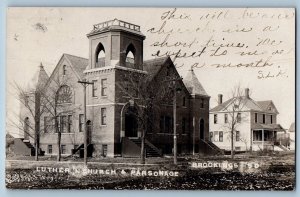 Brookings South Dakota SD Postcard RPPC Photo Lutheran Church & Parsonage c1910s