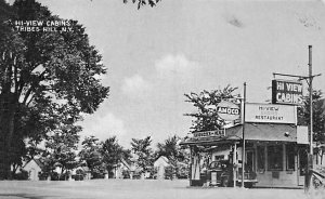 Tribes Hill NY Hi-View Cabins & Garage Amoco Gas Station Old Car Postcard