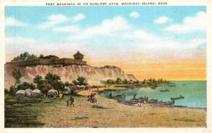 Mackinac Island MI-Michigan, Fort Mackinac in its Earliest Days Vintage Postcard