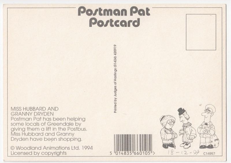 Postman Pat - Mrs Hubbard & Granny Dryden Get A Lift Postcard, Unposted 