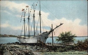 Bath ME Bertha L. Downs Ship Schooner Launch c1910 Vintage Postcard