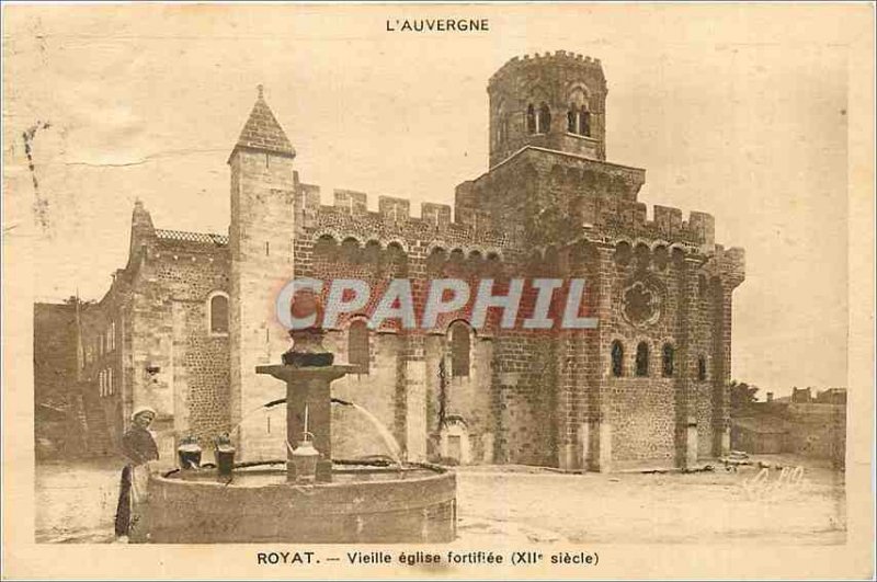 Old Postcard Royat Auvergne walled Old Church (XIIth Century)