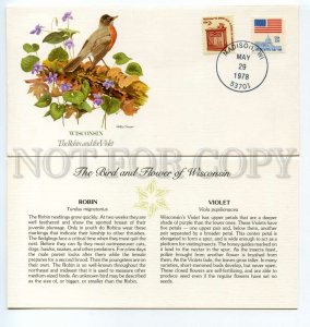 492776 USA 1978 Arthur Singer bird flower Wisconsin Robin Violet card