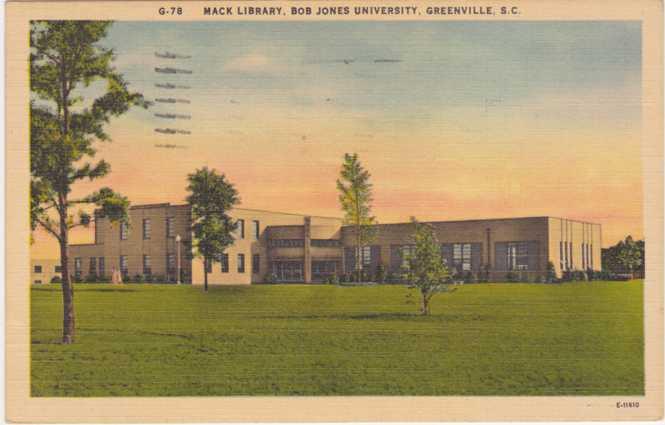 Mack Library Bob Jones University Greenville SC South Carolina - pm 1955 - Linen