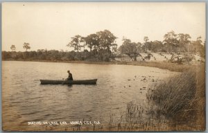 HAINES CITY FL BOATING ON LAKE EVA ANTIQUE REAL PHOTO POSTCARD RPPC